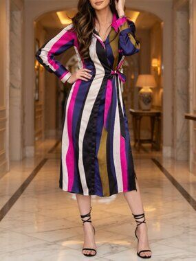 VILAGALLO Esther Faux Wrap Shirt Dress 42